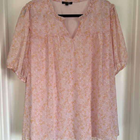 Papermoon pink blouse with orange and white flowers. 2x - Picture 2 of 8